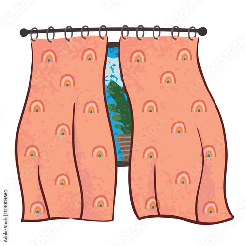 Vector Colorful Illustration of Window in the Children Room Isolated on White Background