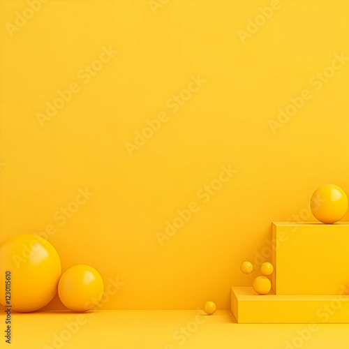 Yellow spheres on steps, background