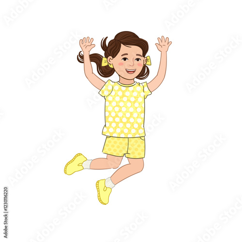 ector Colorful Illustration of Happy Girl Jumping Isolated on White Background