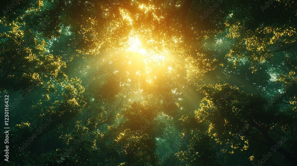 Sunlight Beams Through Dense Forest Canopy Sunlight Beams Through Dense Forest Canopy