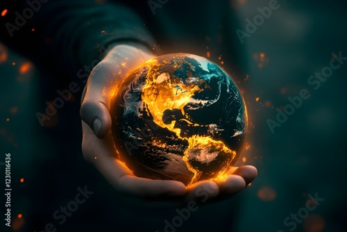 Hands holding a globe. Future of Earth in our hands. Climate change. 