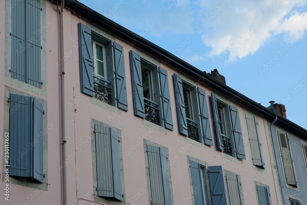 Naklejka premium Rustic Facades with Various Windows in French village