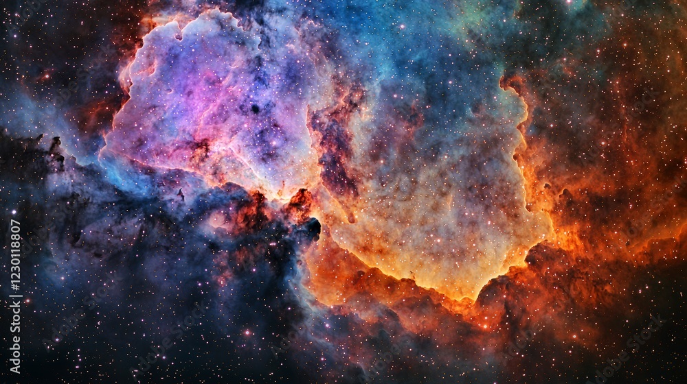 Stunning Cosmic Nebula with Vibrant Colors and Stellar Background