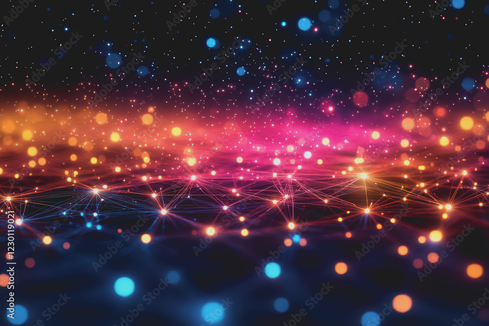 Obraz premium A beautiful Abstract digital technology background with colorful network connection lines.