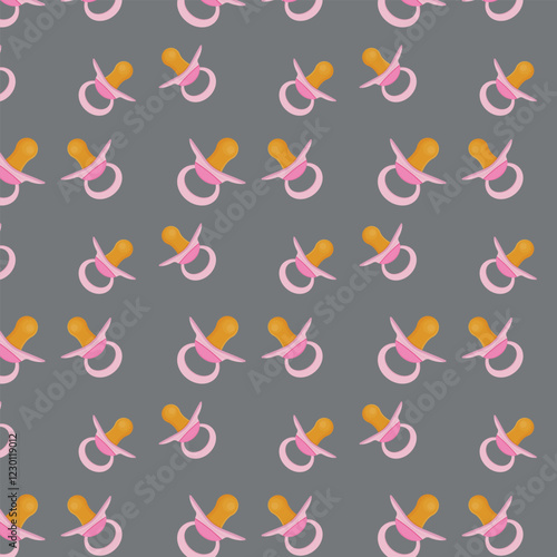 Seamless repeating pattern of baby pink pacifiers.