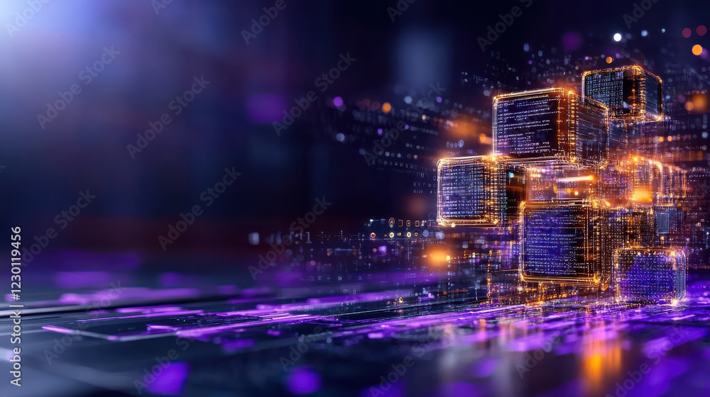 Digital transformation enhances business efficiency and innovation through technology. This showcases futuristic digital landscape with glowing data blocks and vibrant colors Digital transformation enhances business efficiency and innovation through technology. This showcases futuristic digital landscape with glowing data blocks and vibrant colors