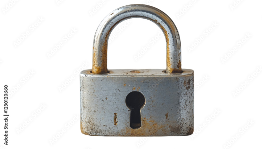 Rustic Aged Metal Padlock with Keyhole on Black Background Rustic Aged Metal Padlock with Keyhole on Black Background