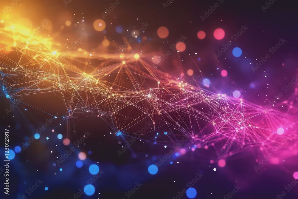 Fototapeta premium A beautiful Abstract digital technology background with colorful network connection lines.