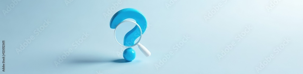 A delicate blue question mark with a magnifying glass is embedded in a soft focus white background with a subtle gradient effect, luminous, question mark A delicate blue question mark with a magnifying glass is embedded in a soft focus white background with a subtle gradient effect, luminous, question mark