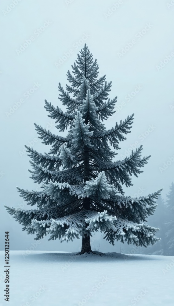 Obraz premium A delicate bare fir tree stood under an icy grey frosty sky, tree, delicate, palpable