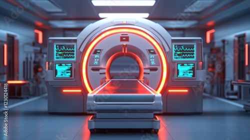 Bright and Clean M R I Room with White and Red Accents Providing a Modern and Welcoming Atmosphere for Patients and Staff