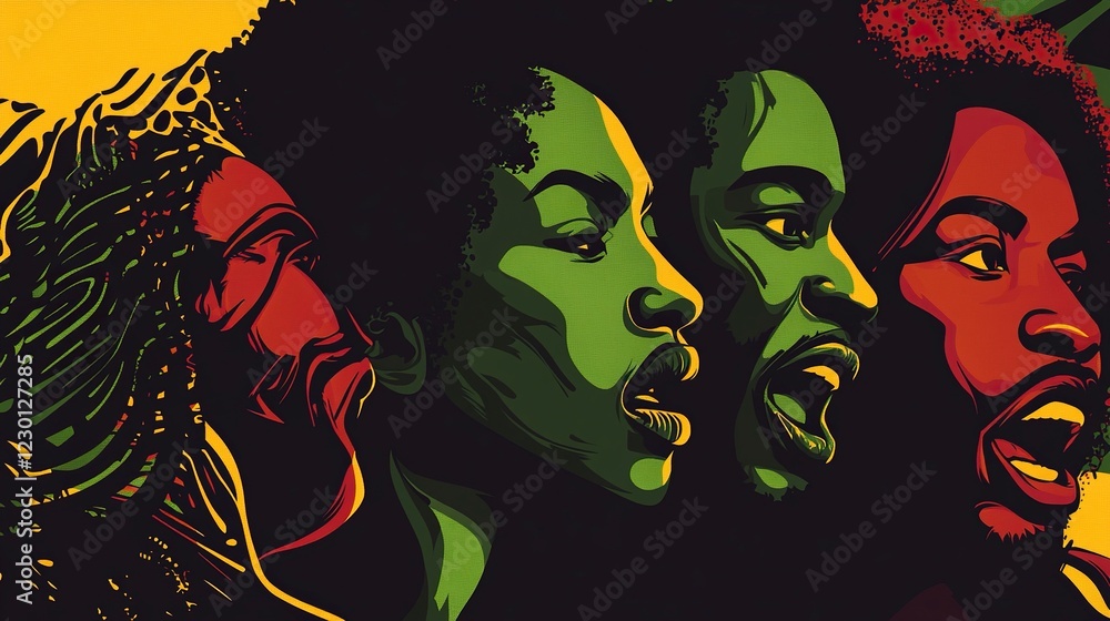 Black History Month banner with text Black people design in costume style and African American background vector illustration on black background Black History Month banner with text Black people design in costume style and African American background vector illustration on black background