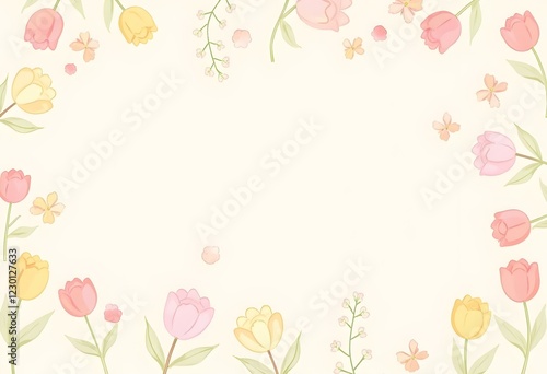 Adorable pastel tulip background with soft pink, peach, and baby yellow hues