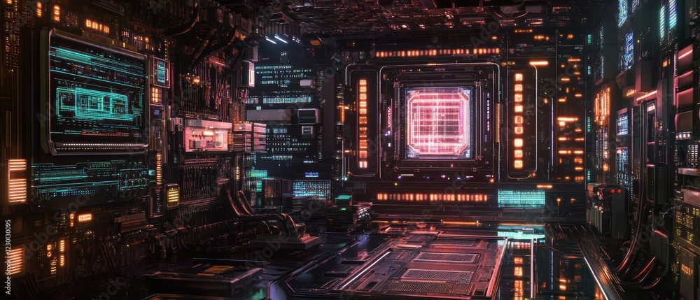Fototapeta premium Advanced motherboard technology in a futuristic lab with high-fidelity processing units