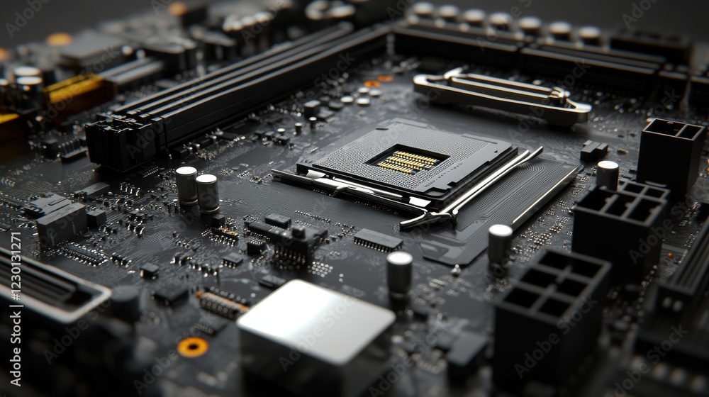 Stylized motherboard model showcase in dark environment - high-fidelity gigapixel image Stylized motherboard model showcase in dark environment - high-fidelity gigapixel image