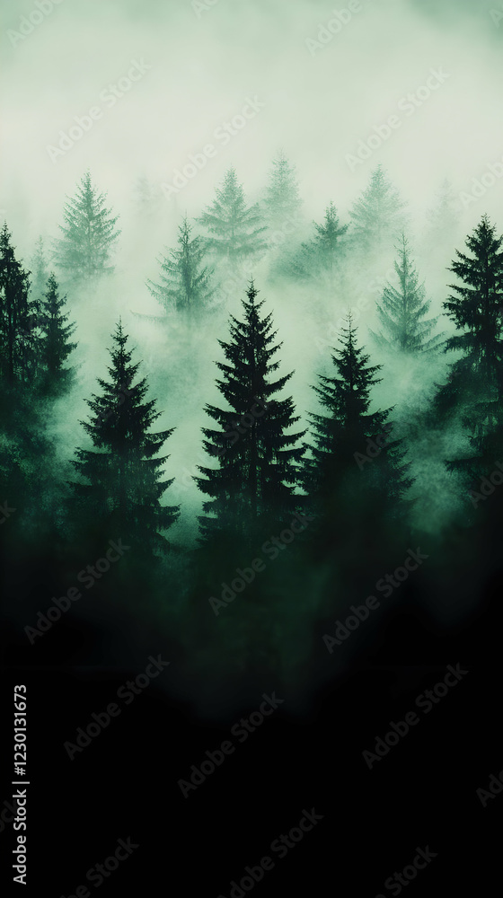 Obraz premium Misty forest, trees, nature, calm, wallpaper