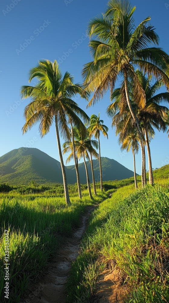 Fototapeta premium Serene palm trees under a soft pastel sky