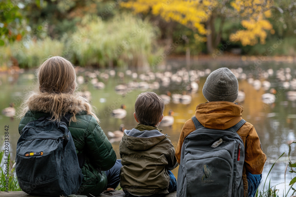 Family Time Watching Ducks Swim Gracefully Family Time Watching Ducks Swim Gracefully