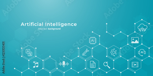 Concept of Artificial intelligence. Hexagonal molecules and ai icon abstract background for innovation technology, and Machine learning technology vector illustration.