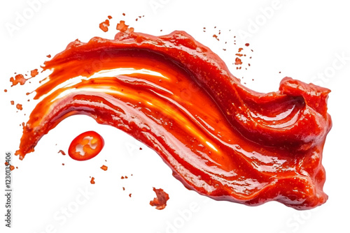 Bold sriracha sauce brush stroke creates a vibrant splash of flavor on a clean surface