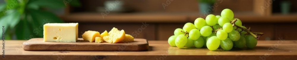 Simple wooden reception desk with a humble cheese platter and bunch of fresh green grapes, desk, simple Simple wooden reception desk with a humble cheese platter and bunch of fresh green grapes, desk, simple