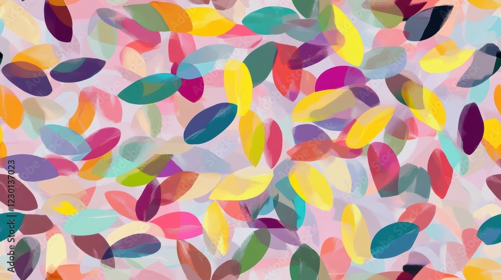 Colorful Seamless Pattern Featuring Vibrant Leaf Shapes, Whimsical Design Elements, Abstract Nature Representation, Dynamic Background Context Colorful Seamless Pattern Featuring Vibrant Leaf Shapes, Whimsical Design Elements, Abstract Nature Representation, Dynamic Background Context
