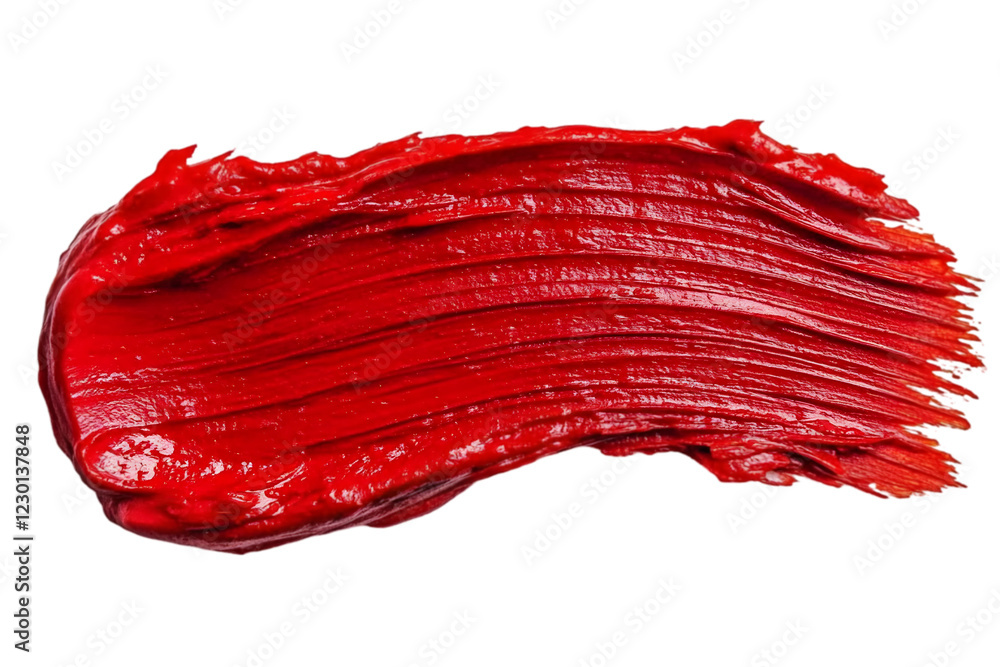 Vibrant dense tomato paste brush stroke showcasing rich texture and color on a stark background Vibrant dense tomato paste brush stroke showcasing rich texture and color on a stark background