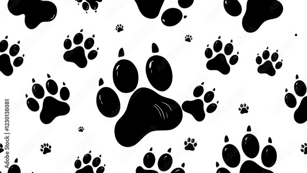Fototapeta premium Seamless black doodle paw print pattern for home decor, bedroom, seamless pattern