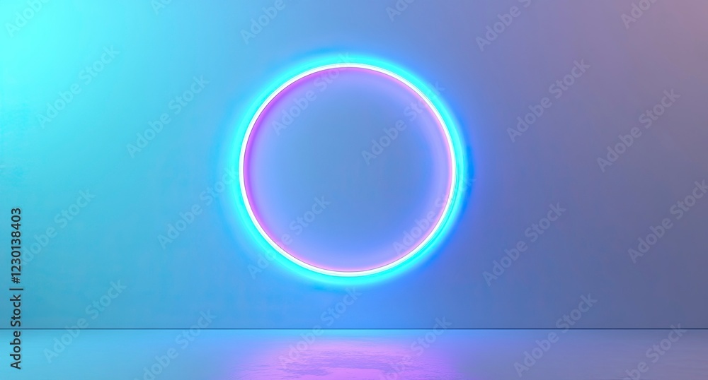 Obraz premium Blue background with glowing neon light rings and a circle in the center. Abstract wallpaper design vector illustration. Vector Illustration, Isolated on a pastel background, 