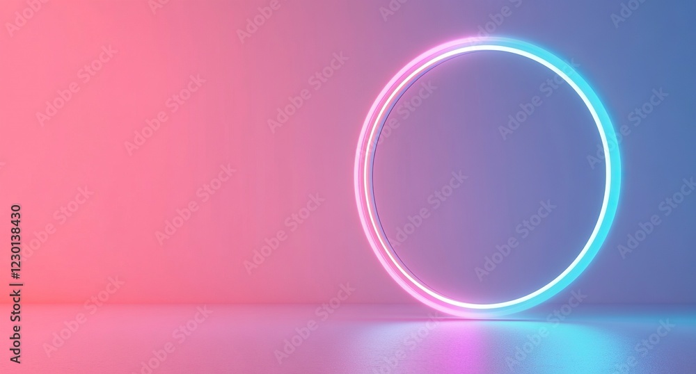 Obraz premium Blue background with glowing neon light rings and a circle in the center. Abstract wallpaper design vector illustration. Vector Illustration, Isolated on a pastel background, 