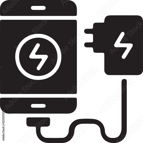 An illustration of a mobile phone charging with a cable in silhouette