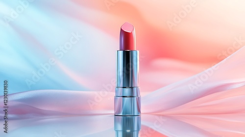 Pink lipstick on satin, beauty product for makeup ads