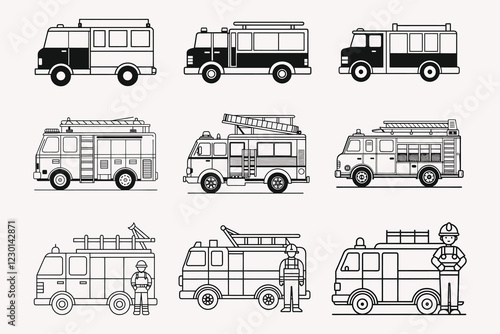 Firefighter Car line art style vector illustration isolated on white background.