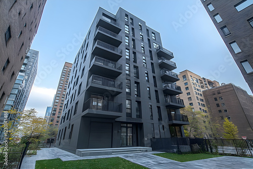 Modern apartment building city green space