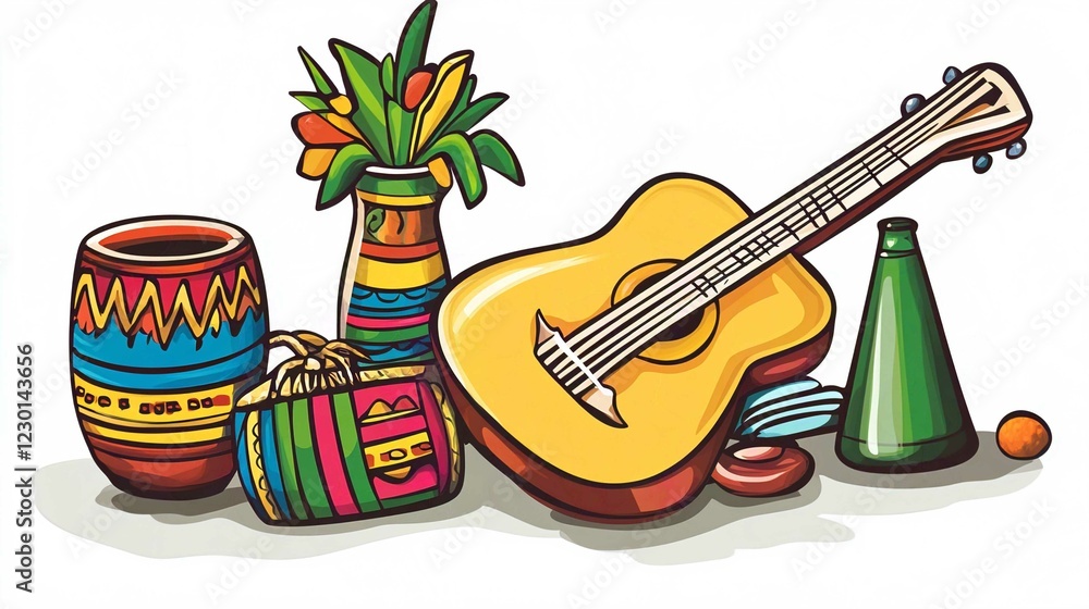 Fototapeta premium Electric Guitar and Acoustic Instrument Collection in White Black Vector Design