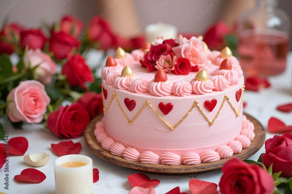 Elegant wedding cake with pink roses and delicate decorations Elegant wedding cake with pink roses and delicate decorations