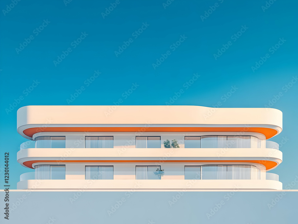 Modern apartment building, clear sky. Architecture rendering Modern apartment building, clear sky. Architecture rendering
