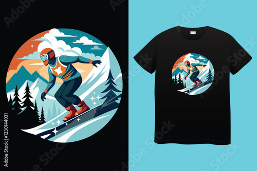 Colorful vintage emblems set with snowboarder and skiers having fun during their vacation, designed for winter sports advertisement.