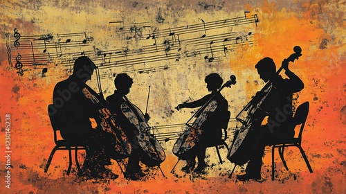 Silhouette of Jazz Musicians Playing Instruments at Sunset Concert Family Gathering
