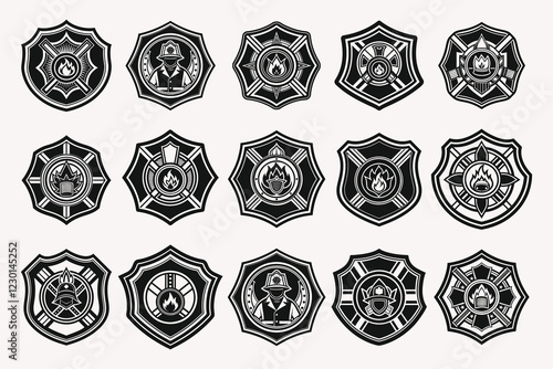 Firefighter badge vector silhouette.
