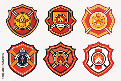 Firefighter badge vector illustration isolated on white background.