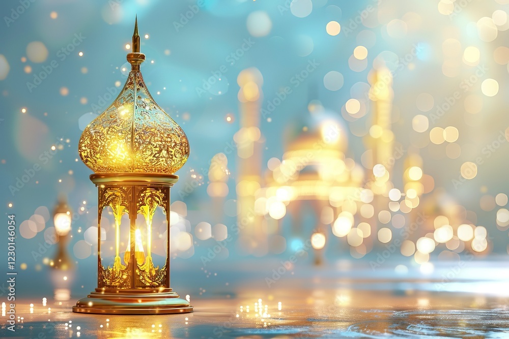 Obraz premium Glossy shinny Intricate golden Glossy shinny Intricate golden,Eid al Fitr festival 3d royal render , poster and blank banner template without text