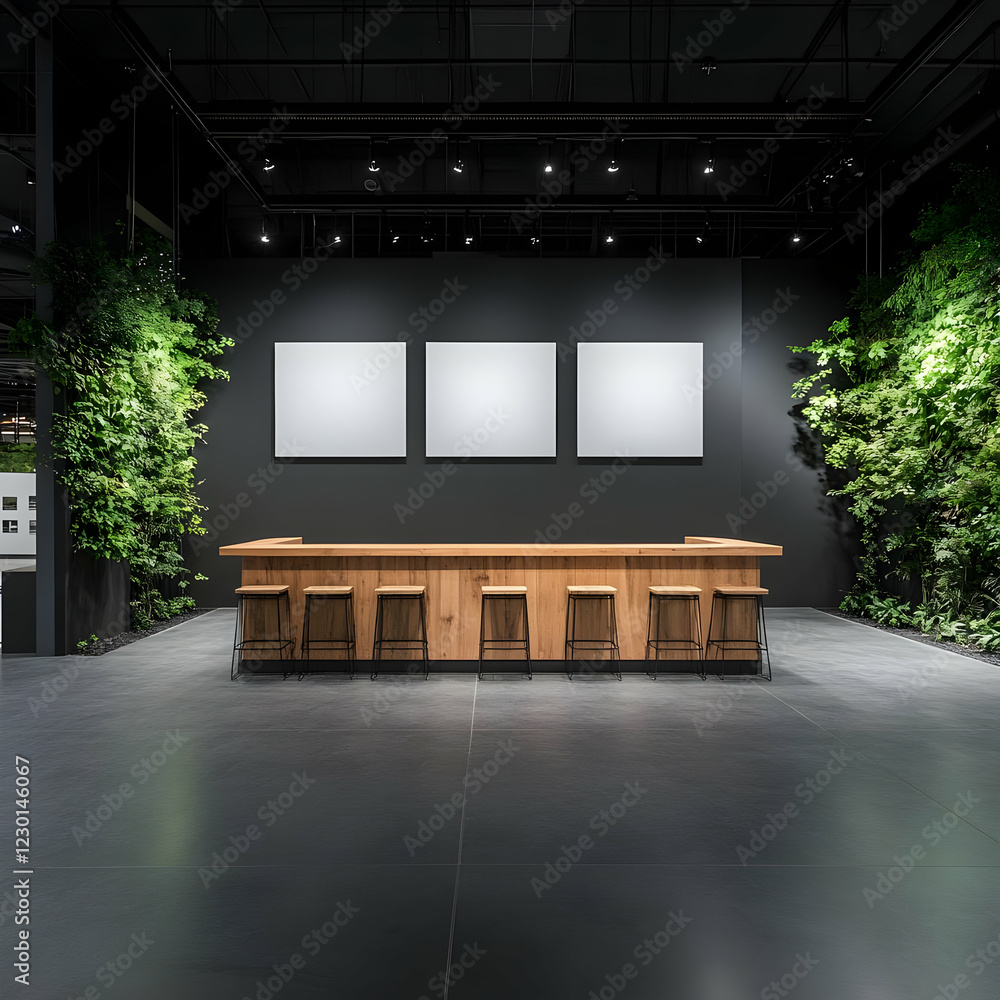 Modern bar, plants, blank canvas, interior design Modern bar, plants, blank canvas, interior design