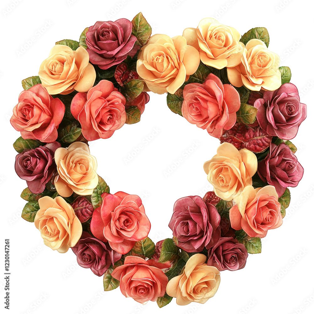 Heart shaped rose wreaths isolated on white or transparent background Heart shaped rose wreaths isolated on white or transparent background
