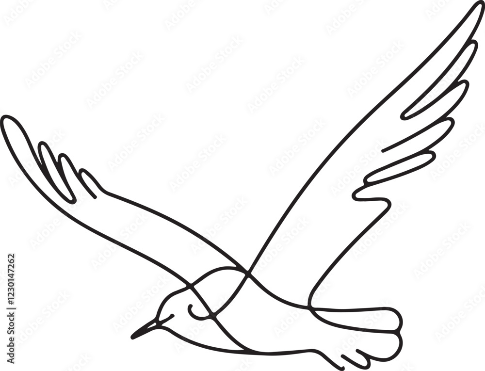 Elegant Line Drawing of a Flying Seagull in Vector Art Elegant Line Drawing of a Flying Seagull in Vector Art
