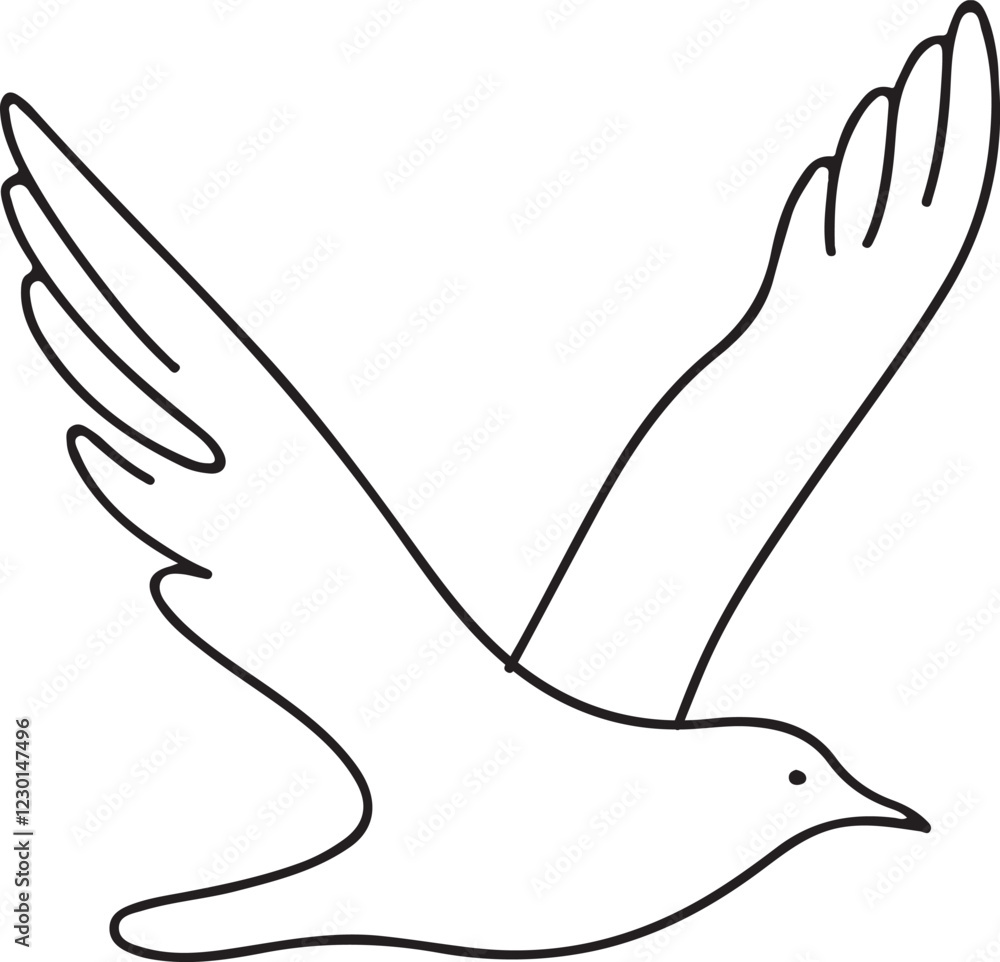 Fototapeta premium Elegant Line Drawing of a Flying Seagull in Vector Art