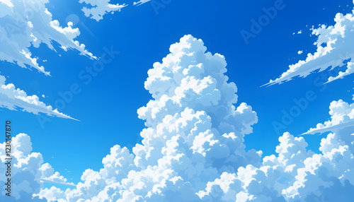 Blue sky with clouds, manga, anime, comic style
