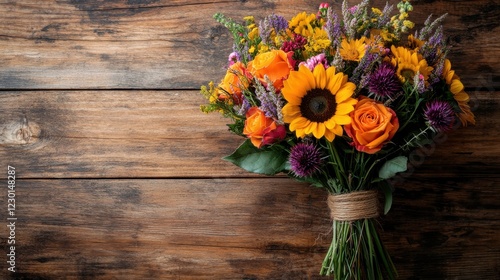 Wallpaper Mural Autumn flower arrangement with sunflowers, chrysanthemums, and pumpkins in a rustic wooden vase for fall decor Torontodigital.ca