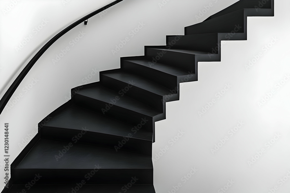 Modern black stairs, white wall, interior design Modern black stairs, white wall, interior design