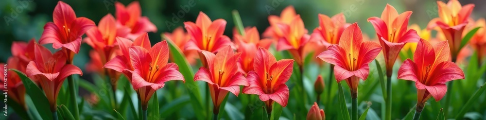 Fototapeta premium Low-growing, rosette-shaped gladiolus-like leaves, aster, foliage, ornamental